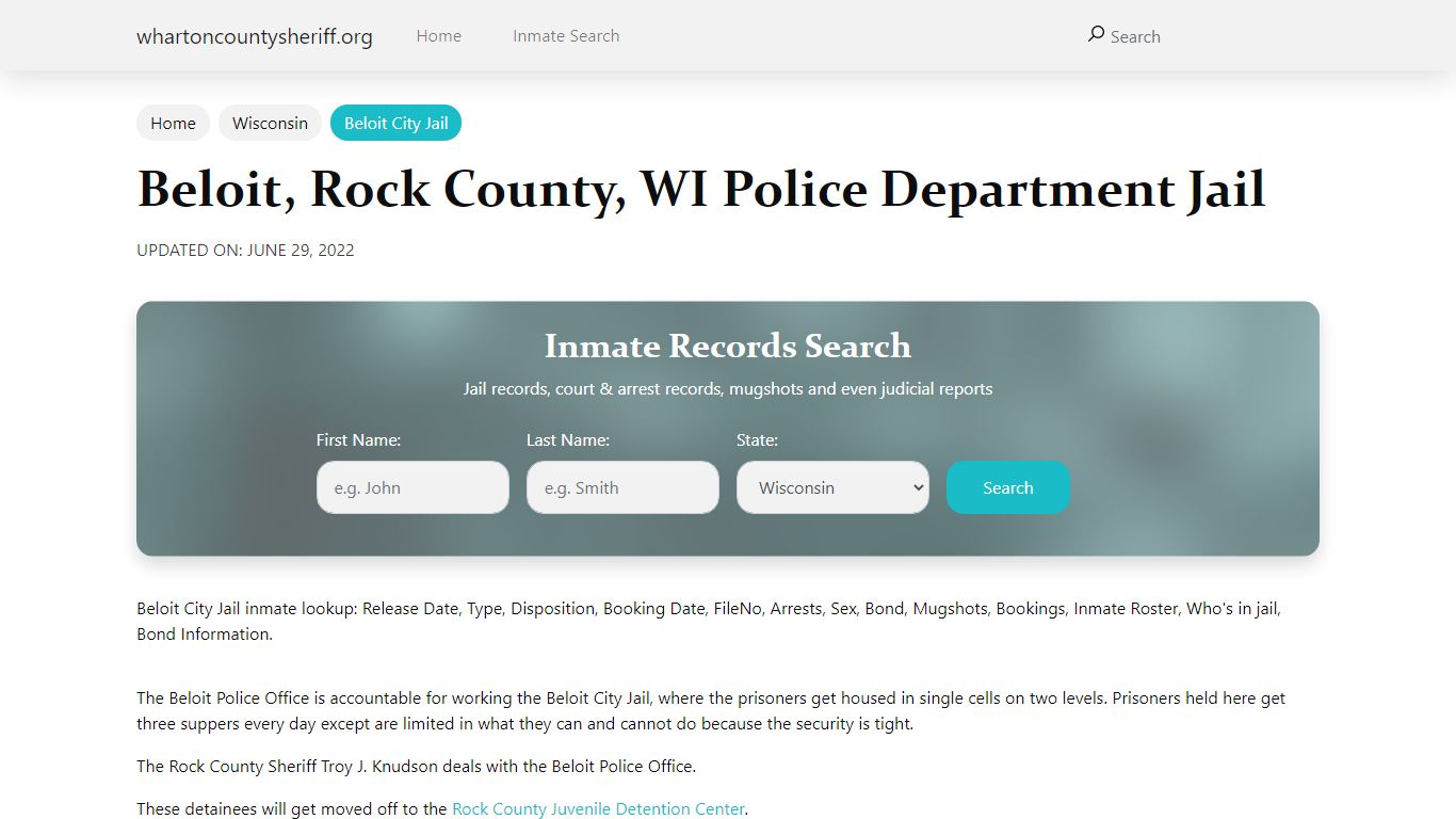 Beloit, WI City Jail Inmates, Arrests - Wharton County Sheriff