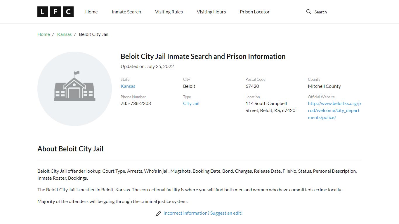 Beloit City Jail Inmate Search, Visitation, Phone no ...