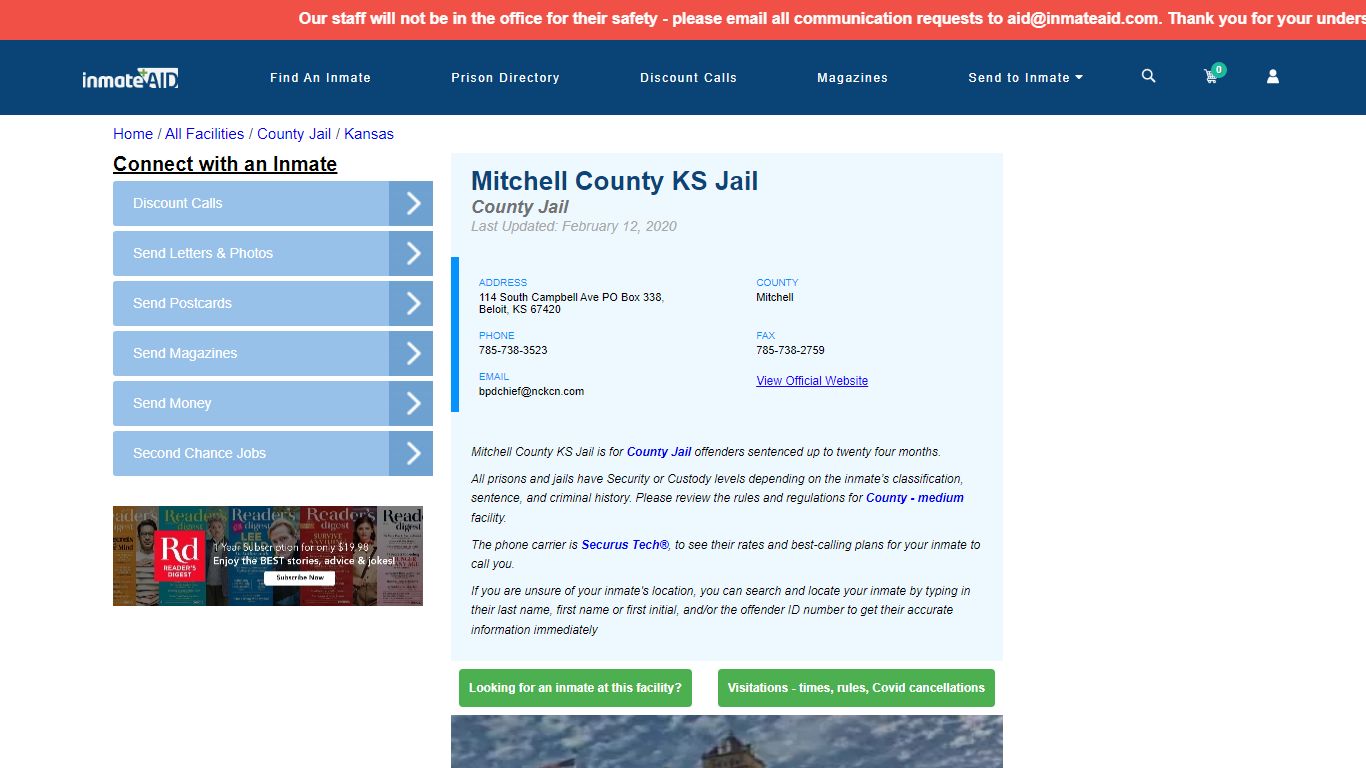 Mitchell County KS Jail - Inmate Locator - Beloit, KS